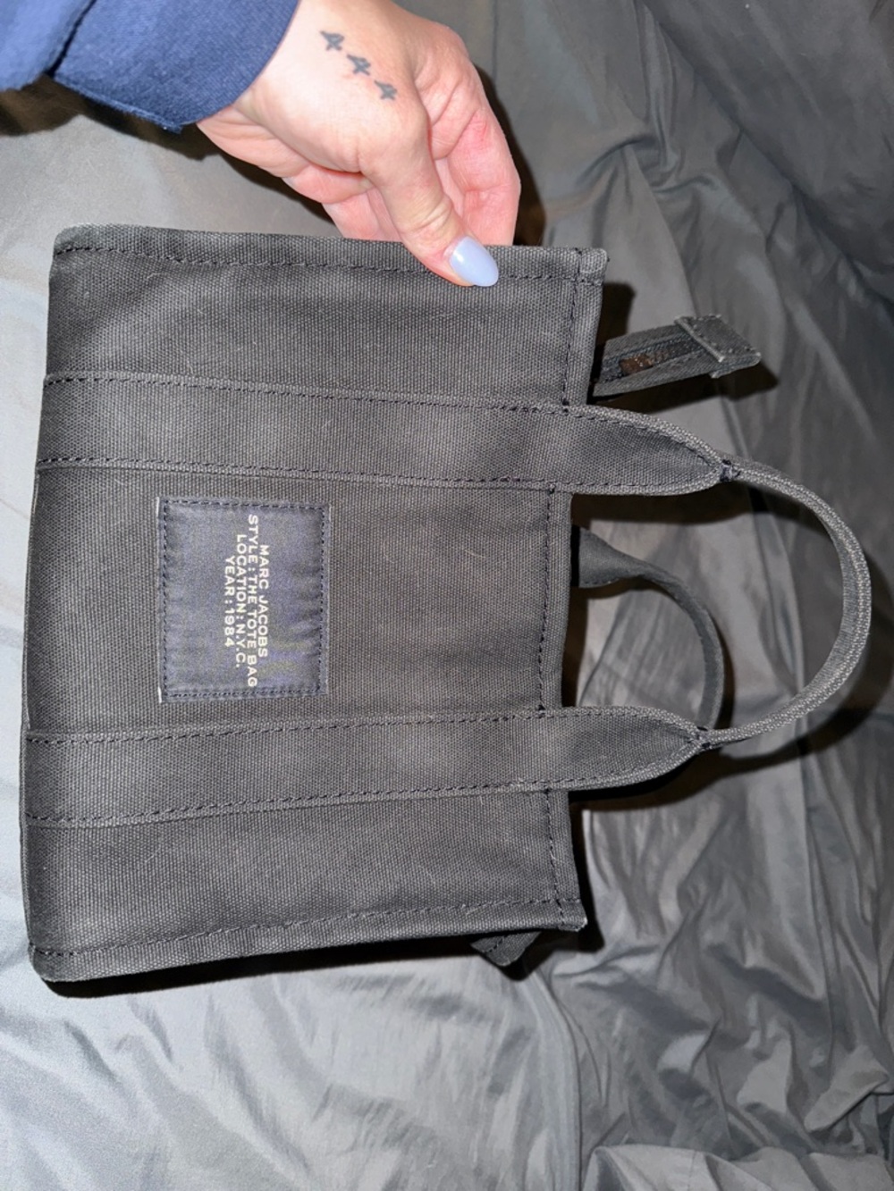 Marc Jacobs Black Canvas Small Tote Bag with Bold Logo - Picture 4 of 6